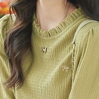 子牧棉麻2025秋装 女长袖纹理舒适感褶皱法式打底衫上衣5632 黄青色 M (95-115斤)