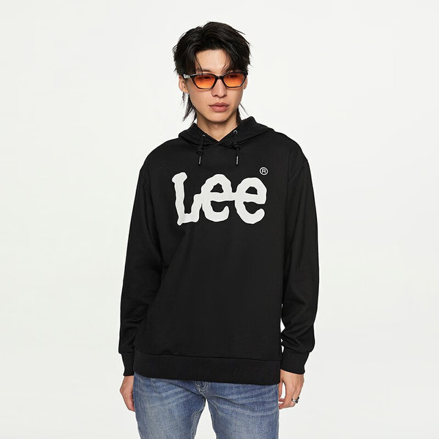 Lee 经典色舒适版型logo男连帽长袖卫衣休闲