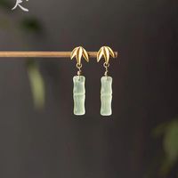 花饰庄园 竹节新中式国风耳饰玉石耳环绿色耳坠玉竹旗袍配饰耳钉女 山尺玉竹耳钉