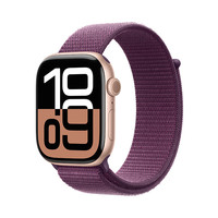 苹果 Apple Watch Series 10 GPS款 智能手表 46mm 玫瑰金色铝金属表壳 梅子色回环式运动表带
