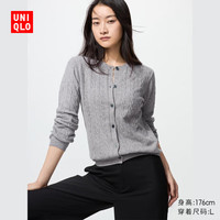 优衣库 女装纽花圆领针织开衫/毛衣外套空调衫通勤481477 03 灰色 L /160/8