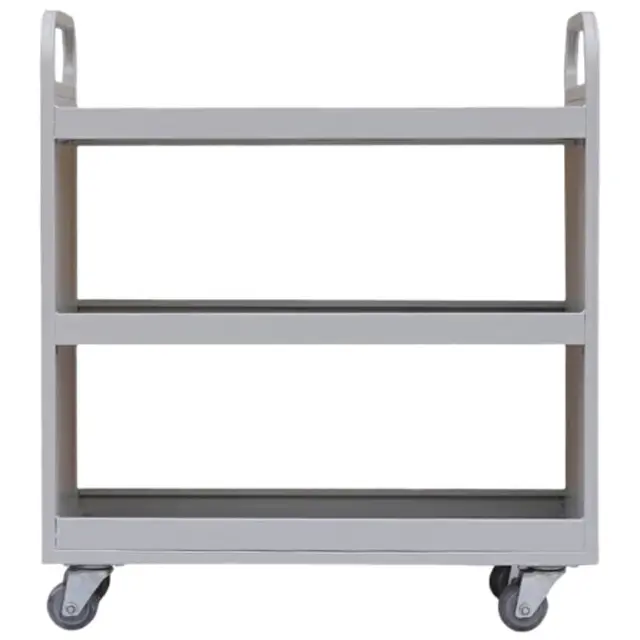 钱柜钢制三层平板书车图书馆档案室书店移动小手推车书架带护边