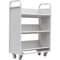 钱柜图书馆推车静音书车档案室移动手推车钢制三层V型书车灰白色