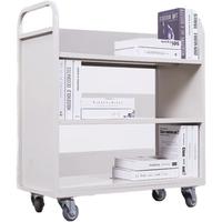 钱柜钢制三层L型书车图书馆档案室移动手推车钢制书架小推车灰白色