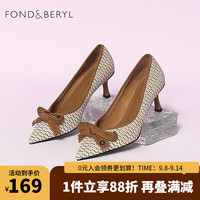 菲伯丽尔 FONDBERYL 单鞋春秋英伦高跟鞋一脚蹬蝴蝶结女鞋FB23111017 咖啡色
