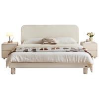 全友家居奶油风床1.8米x2米双人大床实木脚床加床垫组合套装政府补贴 栀子白|单床 1.8米|加高床屏+收窄床边+可置物