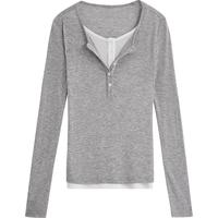 初语轻薄软糯长袖T恤女2025秋撞色假两件时髦叠穿打底衫上衣 花灰色 M