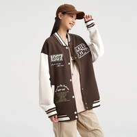 特步（XTEP）门店同款棒球服秋季潮牌休闲时尚开衫夹克外套976327060449 咖啡棕/棉花白 XL