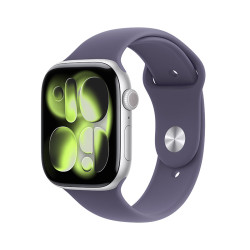 Apple Watch Series 11 智能手表 GPS版 46mm 银色铝金属表壳 雾紫色运动型表带 M/L
