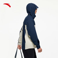 安踏奥特莱斯水壳冲锋衣梭织硬壳连帽夹克男春季户外防风登山服 港湾蓝/冷灰色-5 2XL(男185)