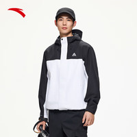 安踏奥特莱斯水壳冲锋衣梭织硬壳连帽夹克男春季户外防风登山服 基础黑/纯净白-8 L(男175)