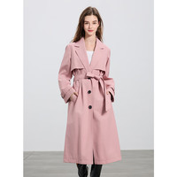 三彩2025秋季西装领单排扣风衣外套长款宽松通勤女 粉红 L 165/88A