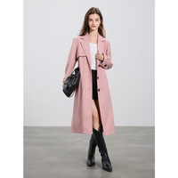 三彩 2025秋季西装领单排扣风衣外套长款宽松通勤女 粉红 S 155/80A