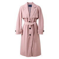 三彩2025秋季西装领单排扣风衣外套长款宽松通勤女 粉红 XL 170/92A