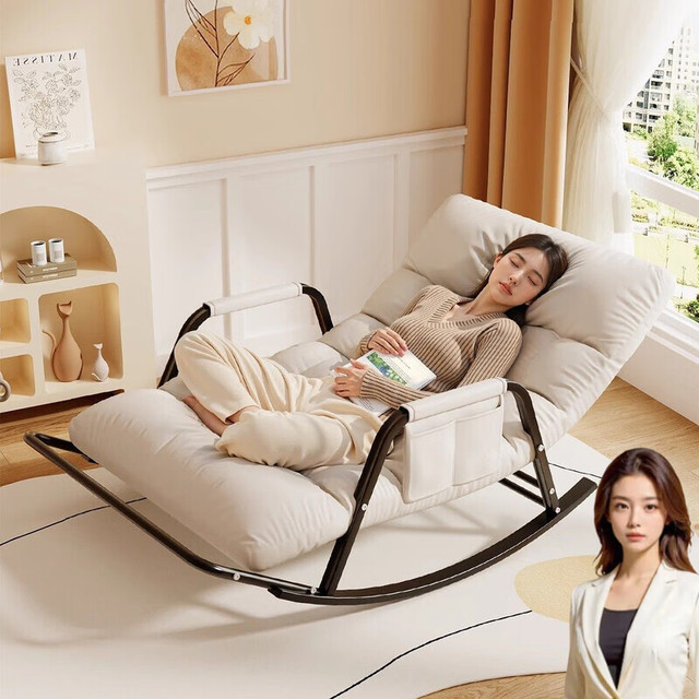 杰妃 新款折叠摇摇椅躺椅睡觉单人双人懒人沙发椅家用阳台可折叠椅躺椅 透气网布款 黑架