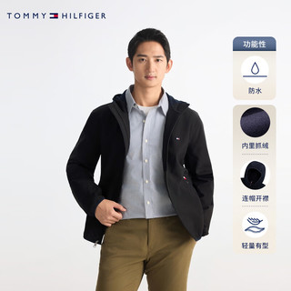 TOMMY HILFIGER【防水微抓绒】出走都市25秋冬男装连帽风衣款软壳夹克外套 【防水软壳款】曜石黑BDS XS （：100-120斤）