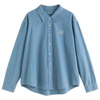 范思蓝恩新复古回潮学院风水洗牛仔衬衫秋冬2024宽松百搭上衣14486 牛仔蓝 L