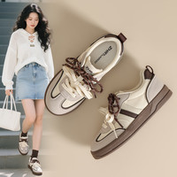 ZHR板鞋女平底舒适耐磨德训鞋女复古拼色百搭休闲鞋子女秋季 米棕色 35