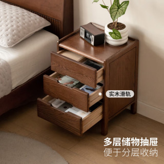 源氏木语实木床头柜北欧卧室收纳柜原木风家用储物柜橡木床边柜 0.4米三抽床头柜(mm) 整装