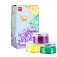 得力(deli)3杯装水晶泥手工DIY橡皮泥粘土黏土解压玩具史莱姆泡泡泥彩泥男女孩毕业儿童节文具生日礼物