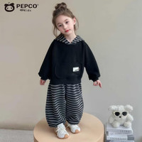 小猪班纳男女童秋款卫衣套装儿童可爱休闲运动套装宝宝卡通条纹 条纹连帽套装 女孩 120 cm