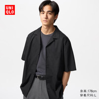 优衣库男装/男女同款莫代尔棉混纺开领衬衫/短袖古巴领度假风474519 474519/09黑色 XL /180/108B