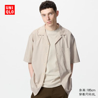 优衣库男装/男女同款莫代尔棉混纺开领衬衫/短袖古巴领度假风474519 474519/31米色 XL /180/108B