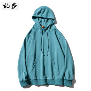 纯色连帽卫衣男款冬季百搭加绒长袖上衣服大码宽松高街打底衫外套 雾霾蓝色【400g加绒】 5XL