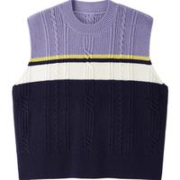 太平鸟 撞色针织背心女春秋冬毛衣无袖马甲时尚马夹外穿毛衫
