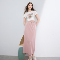 三彩2025夏季户外工装风半身裙松紧高腰直筒裙开叉长裙M 蜜桃粉 L 165/72A