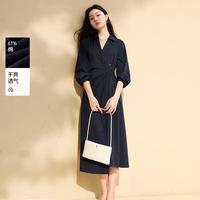 香影 X.YING 2025秋装掐腰衬衫连衣裙女灯笼袖围裹式v字翻领裙