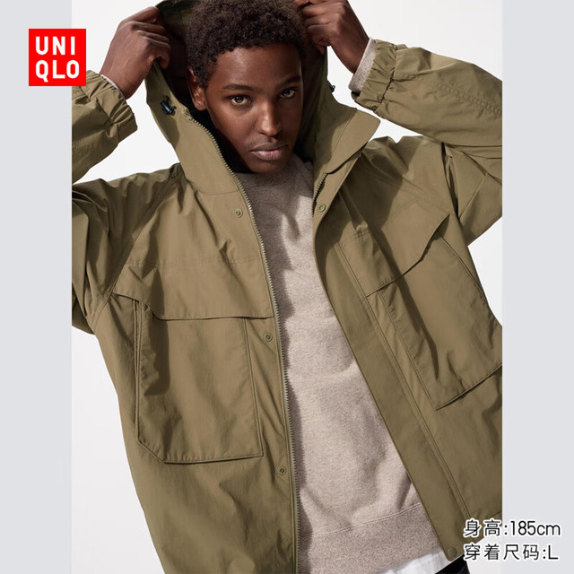优衣库 男装/男女同款防风连帽外套/夹克户外休闲478231 34 驼色 XL /180/108B