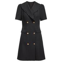 春装 双排扣气质通勤荷叶边西装式连衣裙女