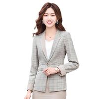 匆蒙轻奢小西服女西装套装西装外套女休闲职业装抗皱免烫咖色经典通勤 咖格西装 【微弹·复古格纹】 3XL