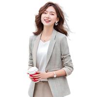 匆蒙复古格纹西装套装女职业装西装外套女商务通勤抗皱免烫春夏西服女 绿格西装 【微弹·复古格纹】 L