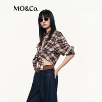 MO&Co.衬衫2025秋洗旧褪色丰厚绒感复古棕调格纹宽松MBE3SHT024 棕色格 XS /155