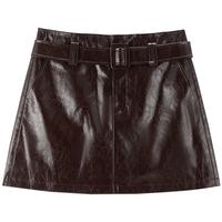 太平鸟【秀场同款】PU皮A字半身裙摩登短裙宽腰带设计A1GEF3534 无花果紫 XL 170