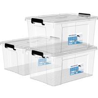 SPACEXPERT 衣物收纳箱特大号塑料整理箱车载储物箱70L透明 3个装 带提手 【高透70L三只】 63.5*43.5*33cm