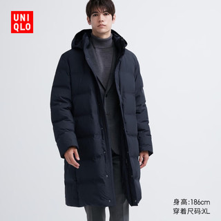 优衣库男装无缝羽绒大衣羽绒服保暖连帽外套双拉链459625 69 暗夜蓝 L /175/100A