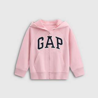 Gap男女童2025秋季logo毛圈宽松连帽衫儿童装卫衣外套830349 粉色 90 cm(1-2岁)亚洲尺码