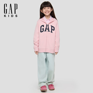 Gap男女童2025秋季logo毛圈宽松连帽衫儿童装卫衣外套830349 粉色 90 cm(1-2岁)亚洲尺码