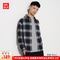 优衣库惊喜价男装/女装法兰绒格子衬衫长袖衬衣休闲百搭薄外套470188 470188/09黑色 XS /160/76A