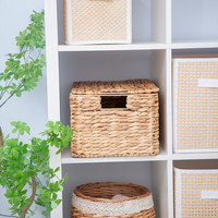 金柳 脏衣篮草编脏衣篓带盖家用手提放衣服的收纳筐浴室卫生间收纳神器 小号 24*35*18cm