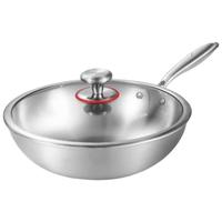 卡罗特平底锅316不锈钢牛排煎锅家用煎蛋饼锅炒菜锅无涂层电磁炉 28cm煎锅-带盖【316不锈钢】