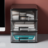 沃福友 桌面收纳盒办公室书桌文件A4纸 黑色支架+透明抽屉 大号3层（可放A4纸）