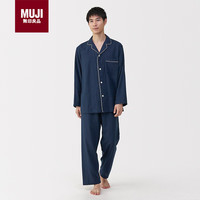 無印良品 MUJI（無印良品 ）男式无侧缝双层纱织睡衣家居服 深藏青色5A L