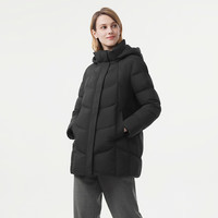 坦博尔2024冬季休闲时尚百搭可脱卸帽羽绒服女加厚短款装新年红 黑色 165/88A