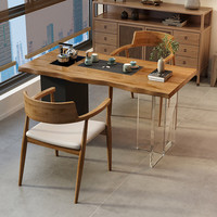 爱极客阳台茶桌椅组合新中式实木茶台原木小户型现代简约家用功夫泡茶桌 单桌120*60*75*厚5 配茶盘烧水壶