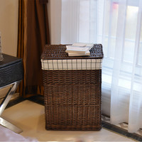 宜然家居 藤编脏衣篮 咖色筐+大方格里布 大号