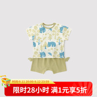 巴厘小猪男童夏装2025新款宝宝短袖大屁屁裤两件套夏季婴幼儿衣服儿童套装 萌宠之森绿 73